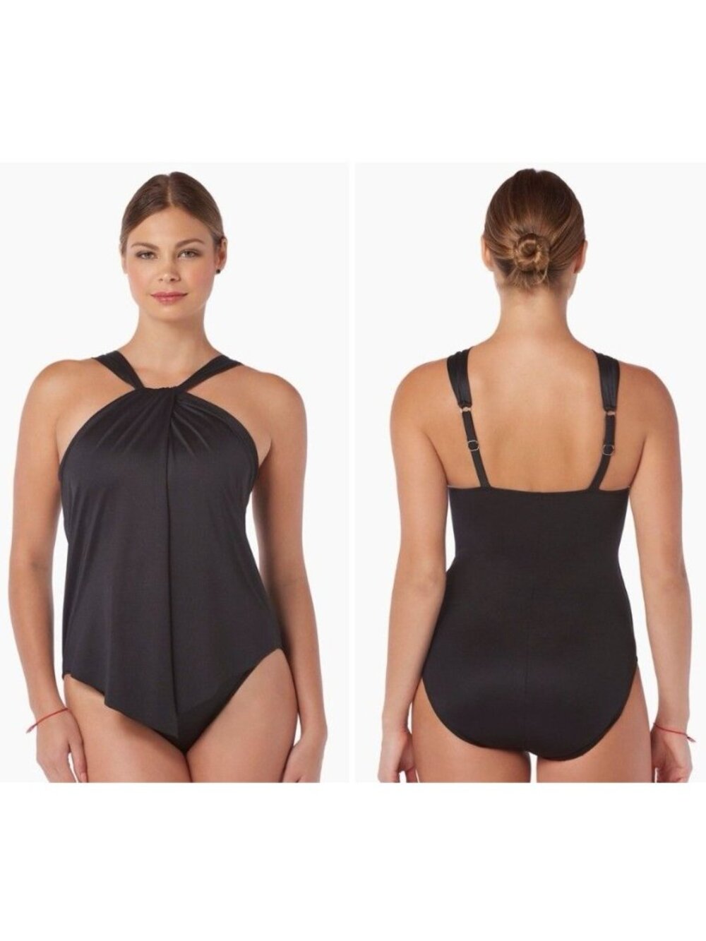 MagicSuit by Miraclesuit Tara Black Swimsuit One Piece Halter Draped Size 10